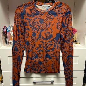 Anthropologie Avec Les Filles Mesh Fitted Floral Top Med